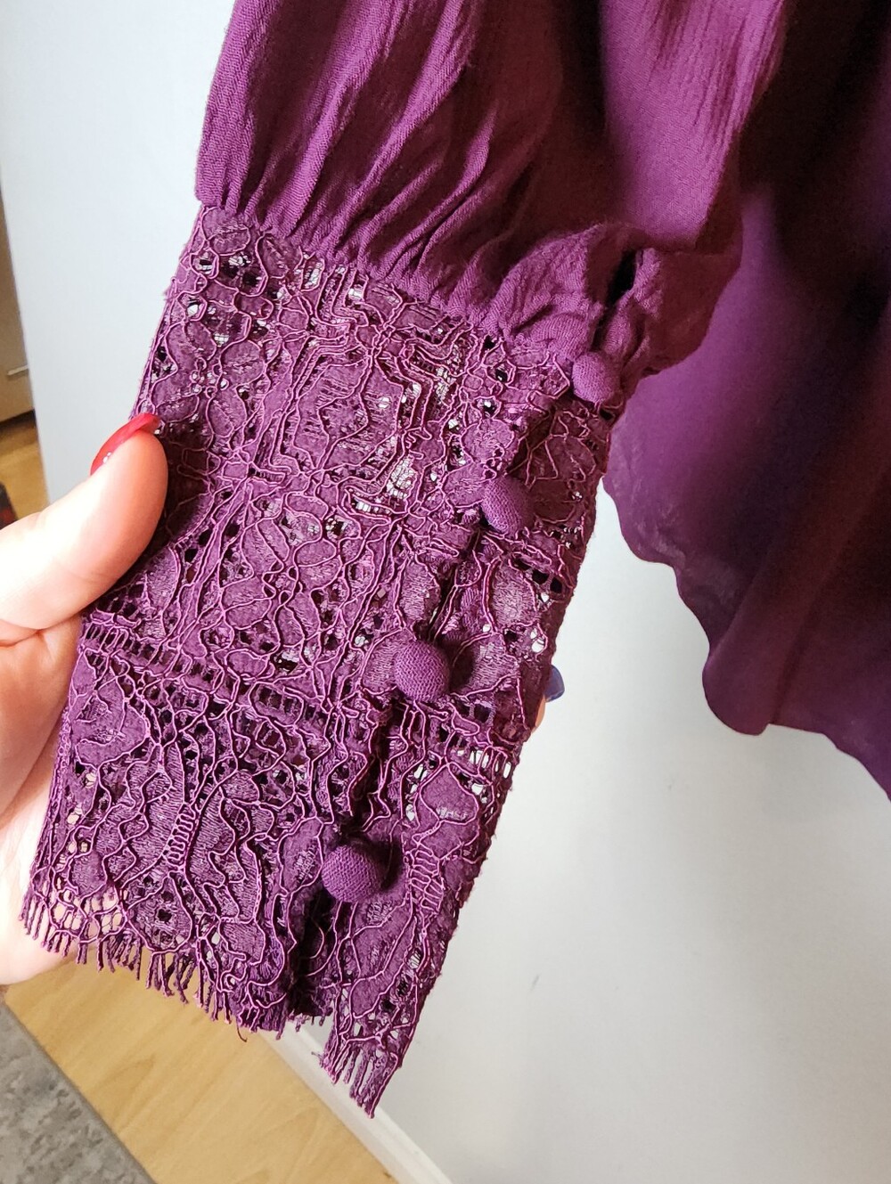 NWT Free People Flutter By Lace Blouse Top Purple Size L Prairie Boho Peasant - Picture 14 of 16